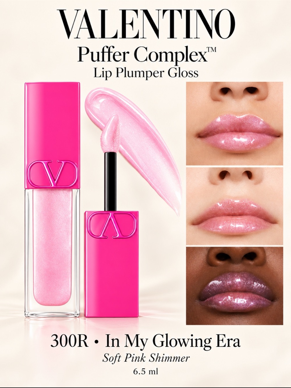 Valentino in my glow era 300R Puffer Complex Lip Plumper Gloss — Soft Pink Shimm